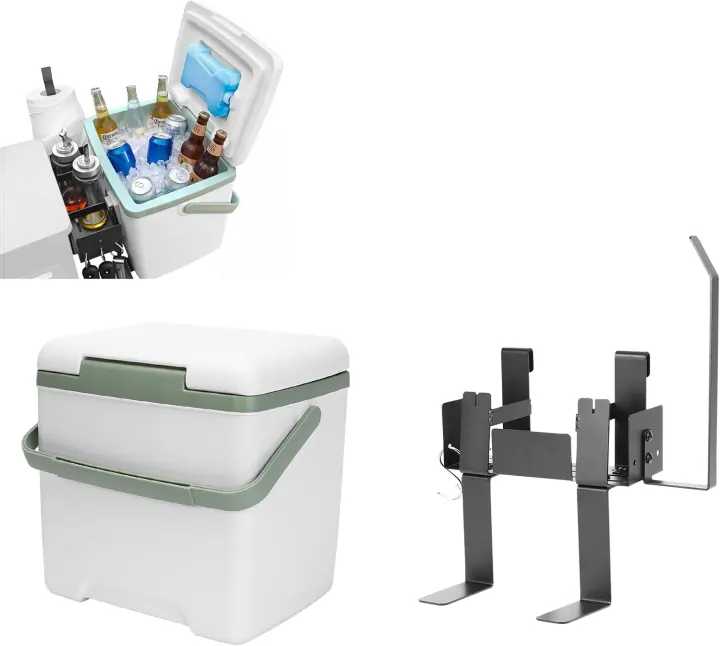 Pellet Grill Side Caddy with Insulated Hanging Cooler & Tool Rack