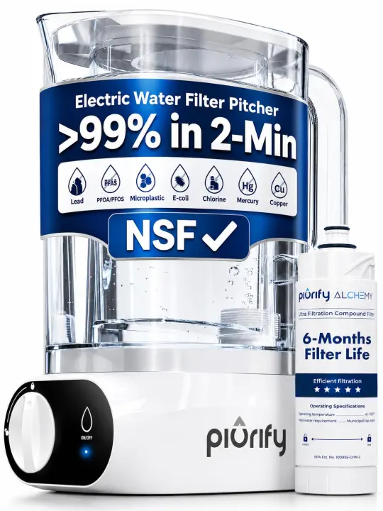 PIURIFY Compact Electric Water Filter Pitcher — 50 oz, Rechargeable