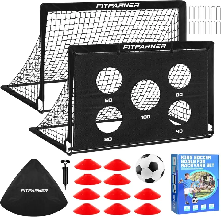 Portable Kids Soccer Goals — 2-Pack Pop-Up 4x3 ft Nets with Target & Accessories
