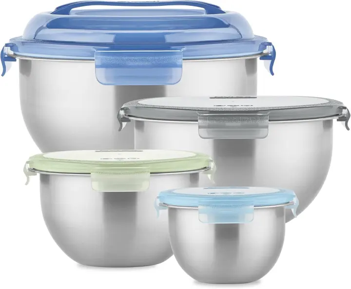 Pyrex 4-Piece Stainless Steel Mixing Bowls with Airtight Locking Lids