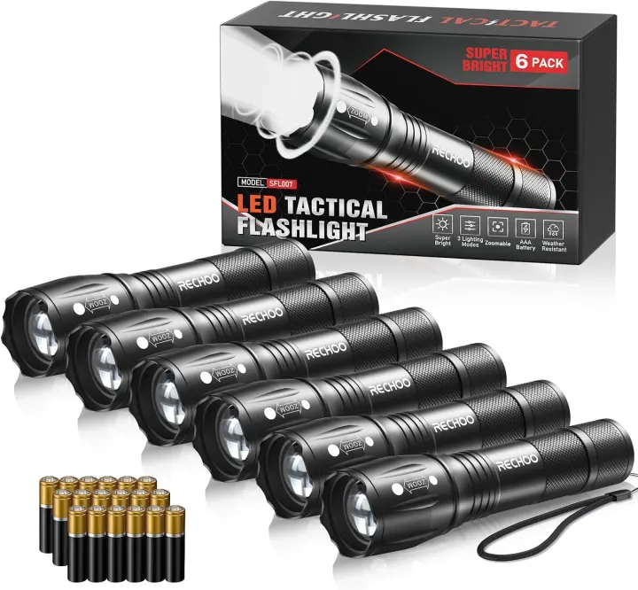 RECHOO 6-Pack Pocket LED Flashlights — Compact High-Lumen Lights
