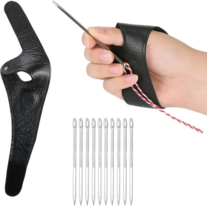 Right-Hand Leather Sailmaker Palm Thimble Kit — 10 Needles & Thread