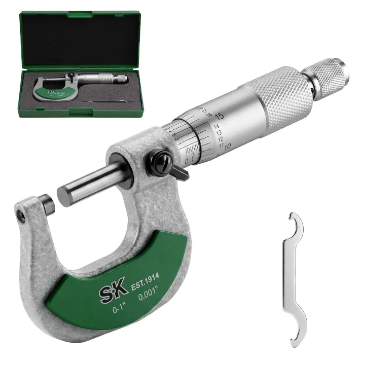 SK 0–1" Precision Outside Micrometer — 0.0001" Resolution, ±0.00015" Accuracy