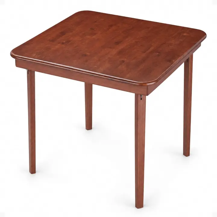 Straight-Edge Square Wood Folding Table, 32 in — Cherry Finish