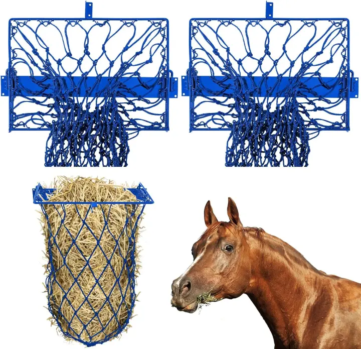 Wall-Mount Corner Hay Feeder 2-Pack (Blue) — Slow-Feed Rack