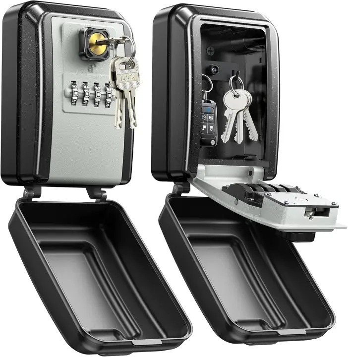 Wall-Mounted 4-Dial Key Lock Box — Holds 10–15 Keys