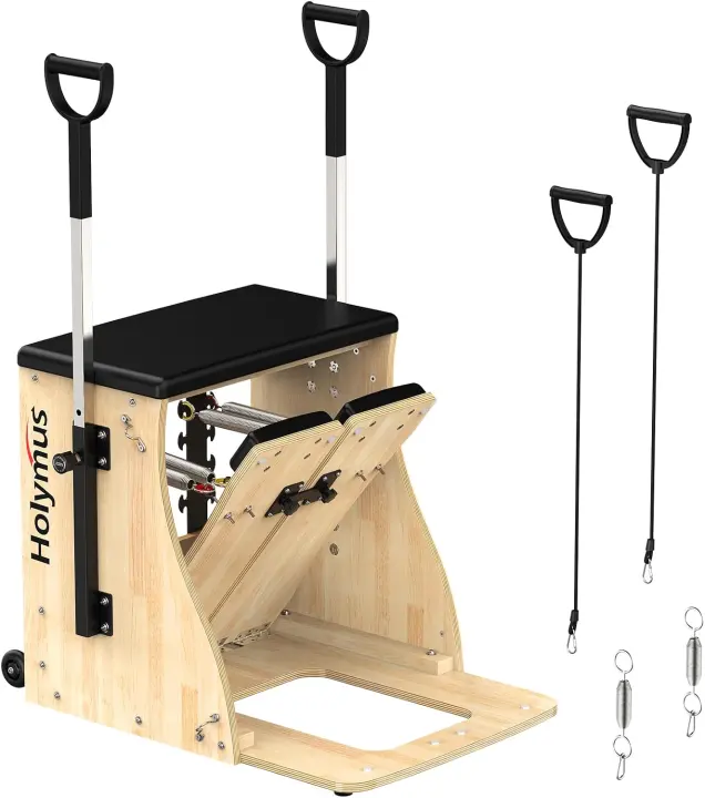 Wooden Pilates Chair with Handles, Split Pedals & Adjustable Resistance