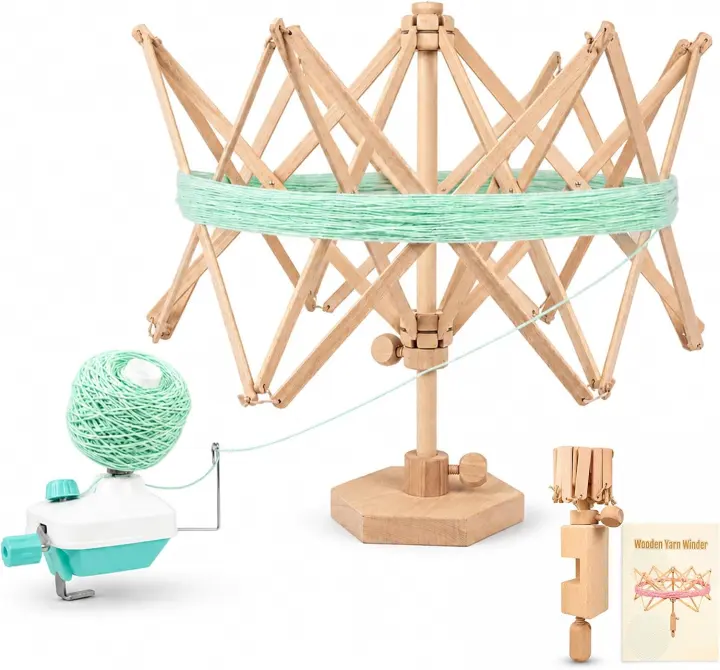 Wooden Yarn Winder and Swift — Smooth, Adjustable Table or Floor Stand