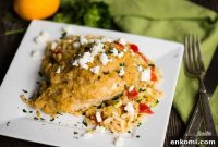 Hummus-Baked Chicken with Feta and Vegetable Orzo Bowl