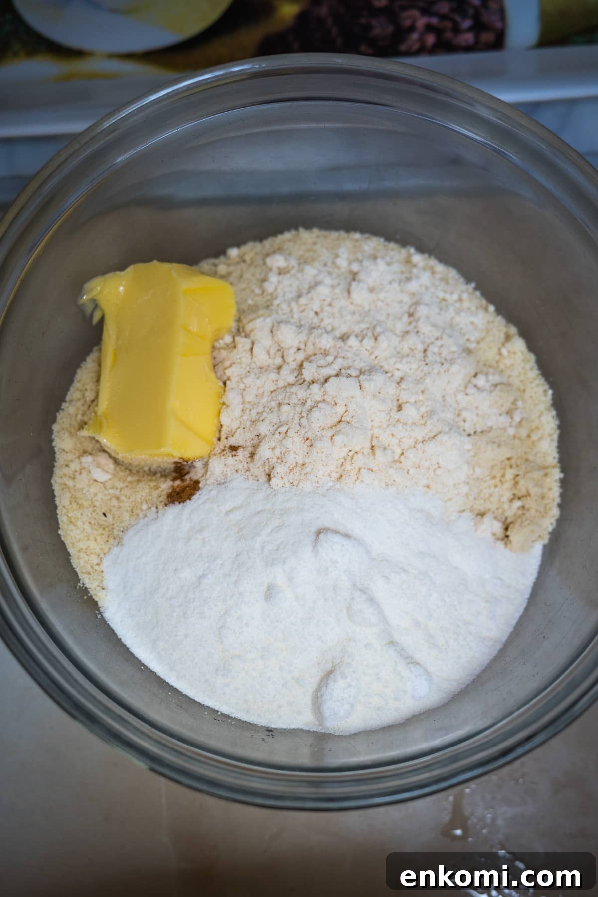 keto crumble ingredients in bowl.