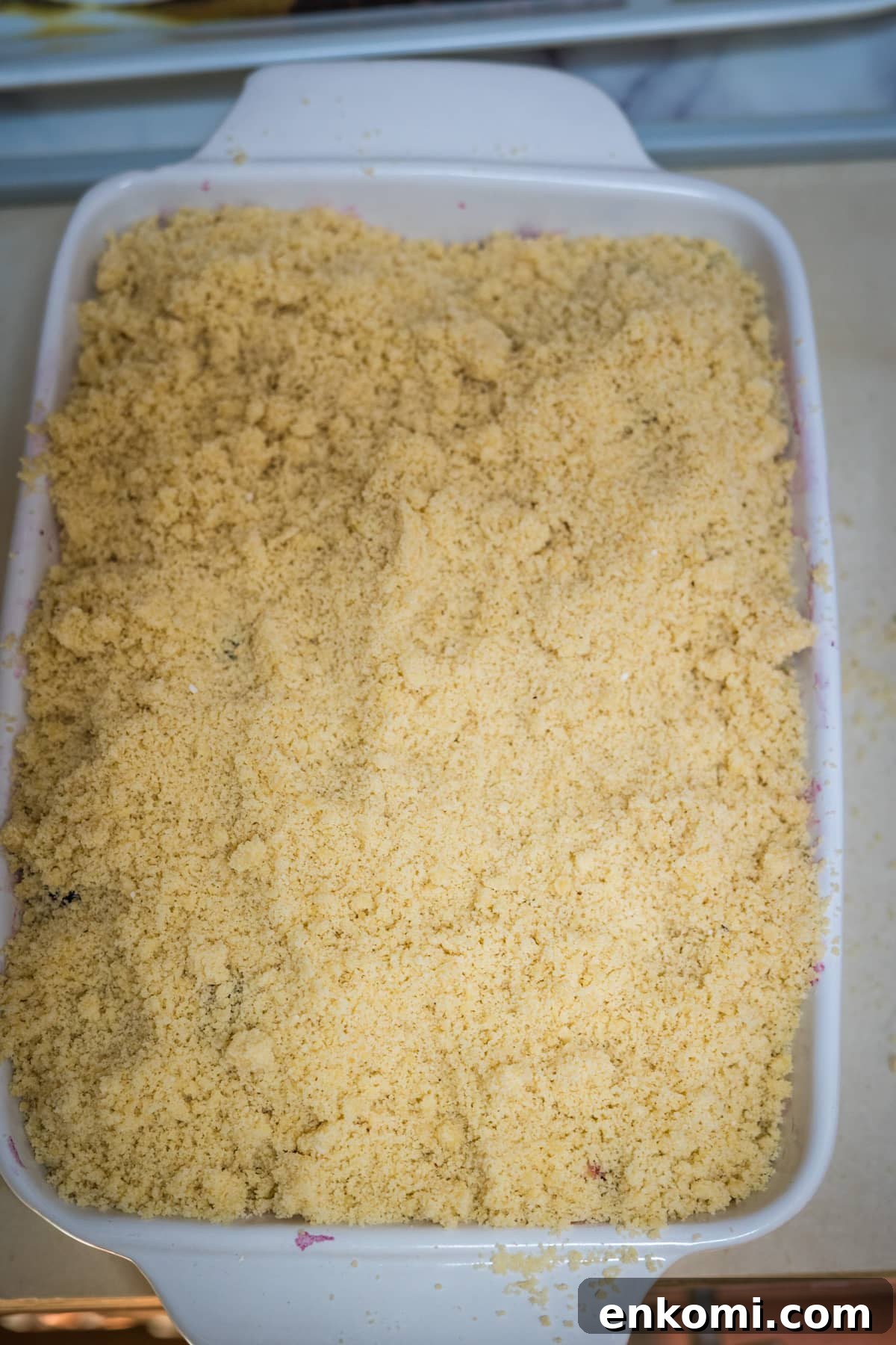 crumble topping on berry base.