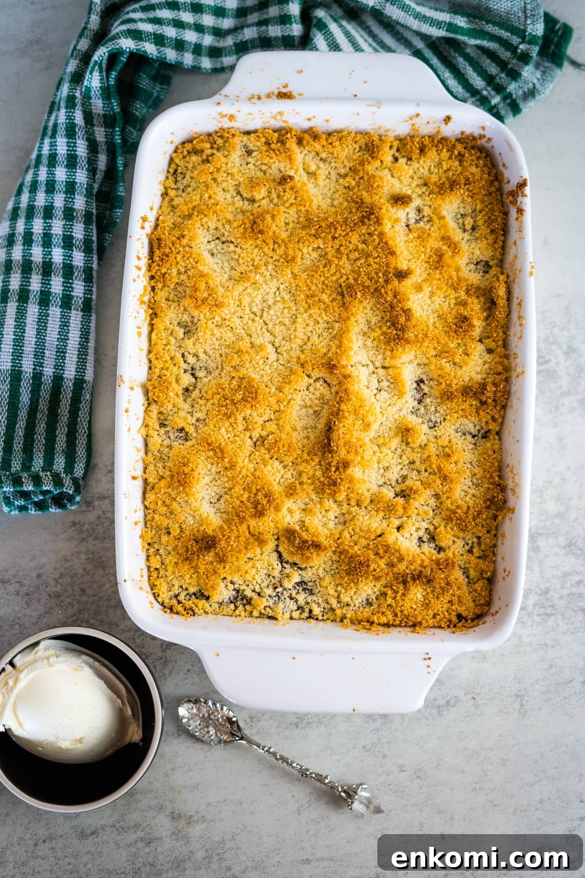 baked crumble in a dish.