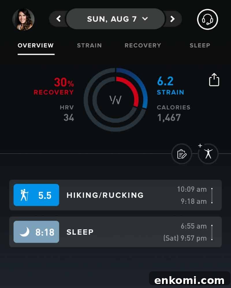screenshot of sample displays from the whoop recovery app showing a red recovery