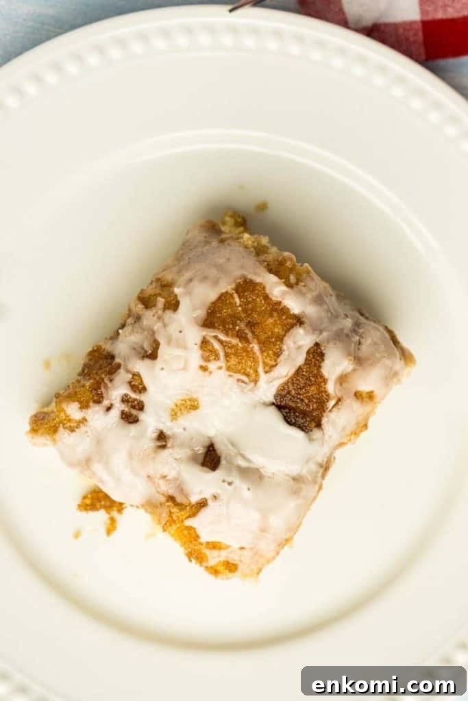 Vintage Coffee Cake Recipe for Bread Machines: Perfect Morning Bake 11 square piece of glazed coffee cake on white plate