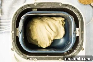 Vintage Coffee Cake Recipe for Bread Machines: Perfect Morning Bake 5 A close-up of risen dough inside a bread machine.