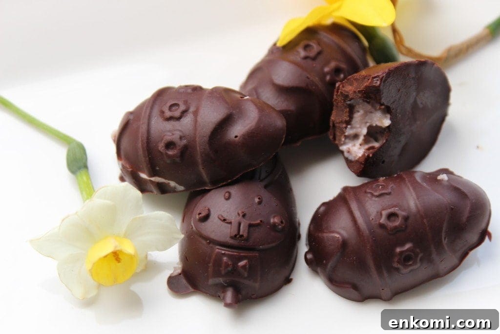 Six Delicious Easter Treat Recipes for Spring Celebrations 5 Healthy homemade chocolate filled with strawberry cashew cream. The perfect Easter treat for those who are #glutenfree #dairyfree #eggfree #vegan