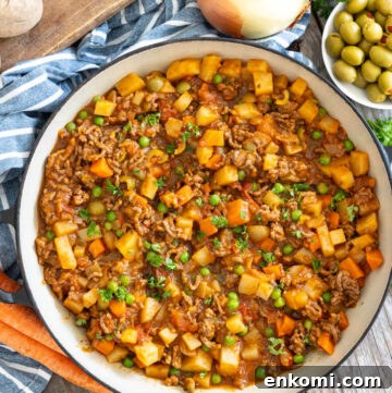 Authentic Mexican Picadillo Recipe: Classic Ground Beef with Potatoes 2 Mexican Picadillo in a skillet top shot