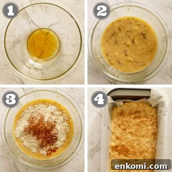 Low-Sugar Banana Bread Recipe for Moist, Flavorful Loaves 4 step by step images on how to make healthy banana bread