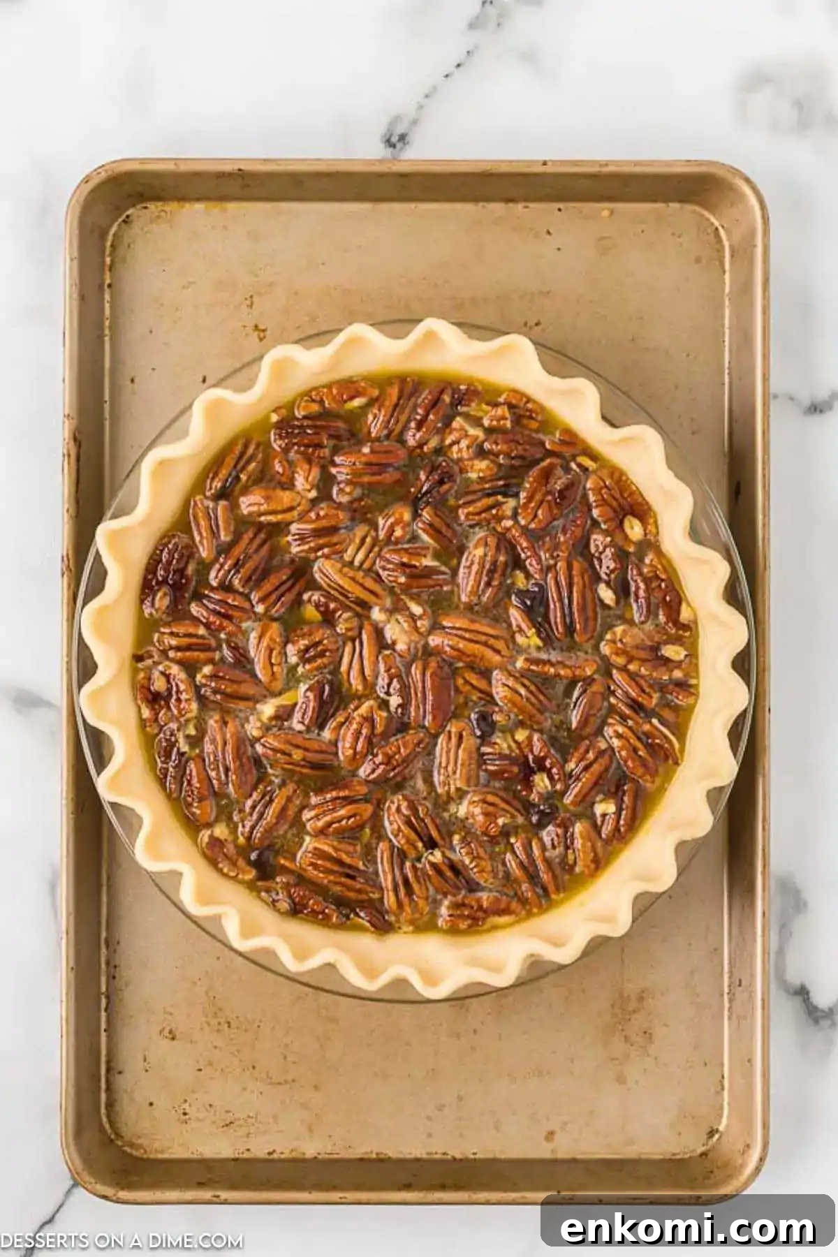 Pie plate on baking sheet to prevent spills. 