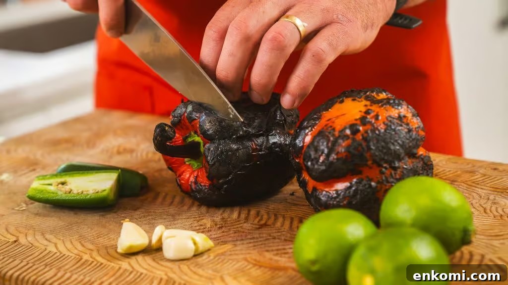Fresh Homemade Red Pepper Salsa Recipe for Flavorful Dips 4 Charred peppers close-up