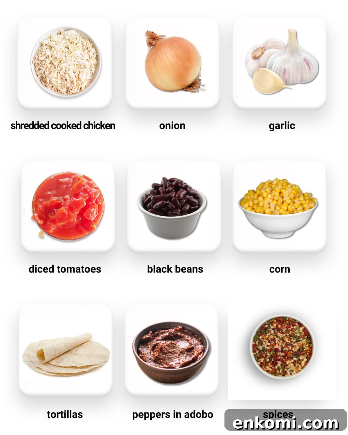 Ingredients for homemade chicken tortilla soup.