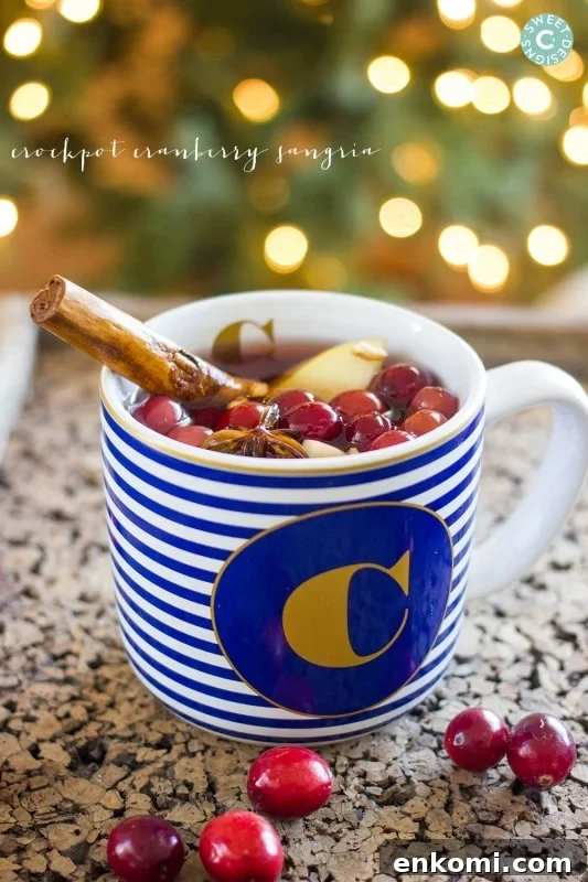 Warm crockpot cranberry apple sangria.