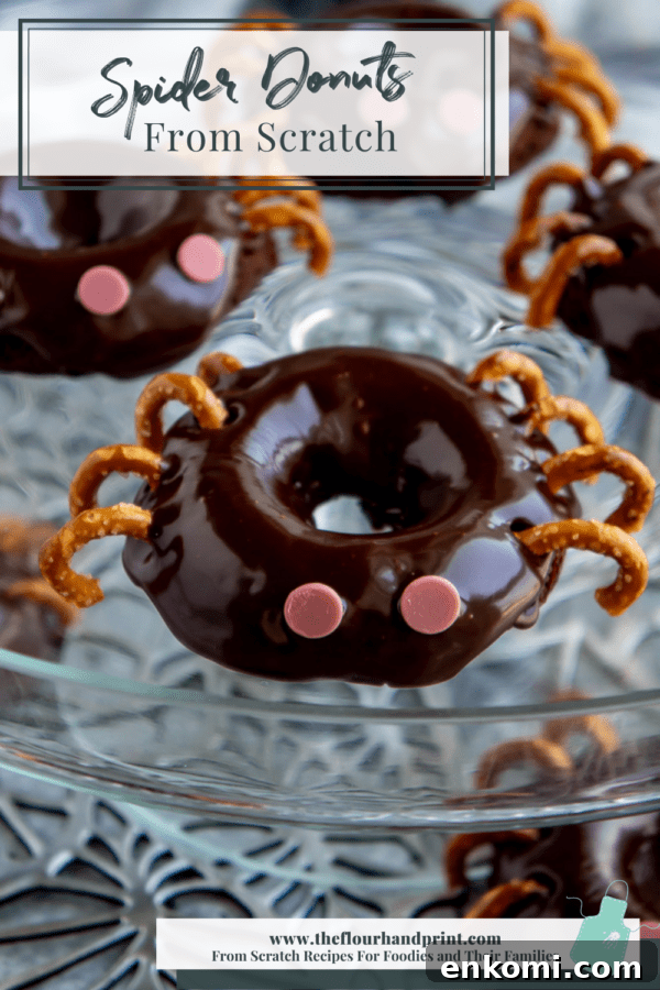 Spider Donuts: How to Make Spooky Halloween Donuts at Home 6 spider donuts on a glass plate