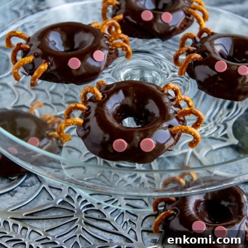 Spider Donuts: How to Make Spooky Halloween Donuts at Home 7 a platter of chocolate donuts decorated like spiders