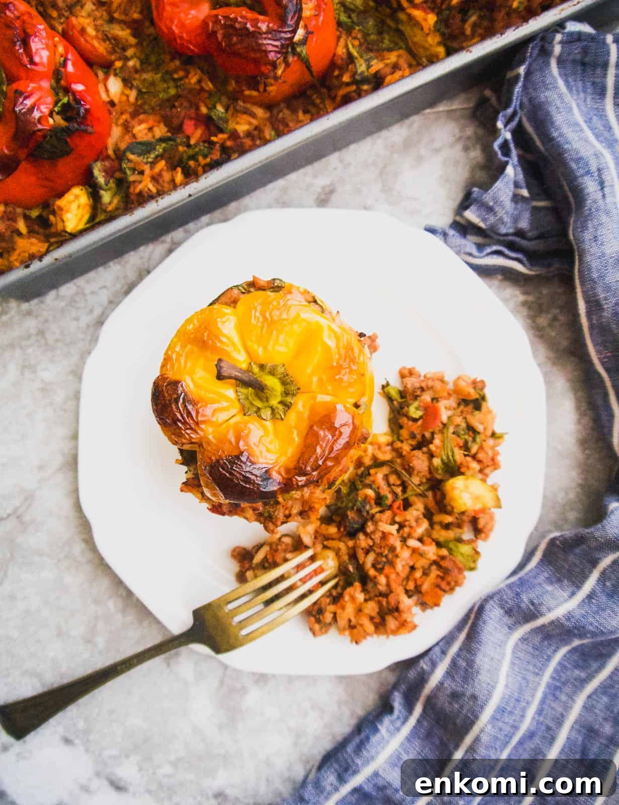Zucchini, Spinach, Meat and Rice Stuffed Peppers (GF)