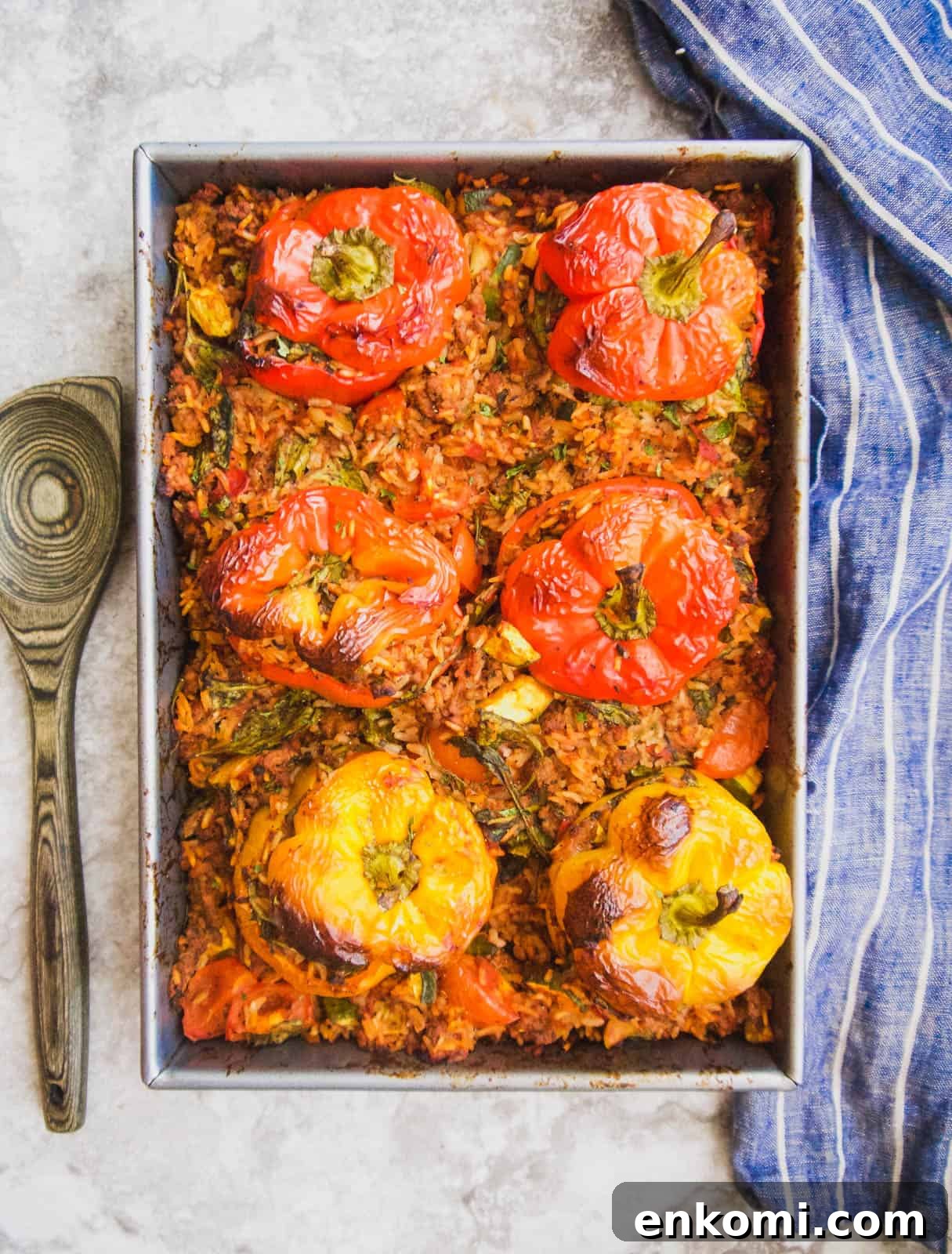 Zucchini, Spinach, Meat and Rice Stuffed Peppers (GF)