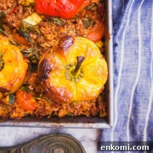 Zucchini, Spinach, Meat and Rice Stuffed Peppers (GF)