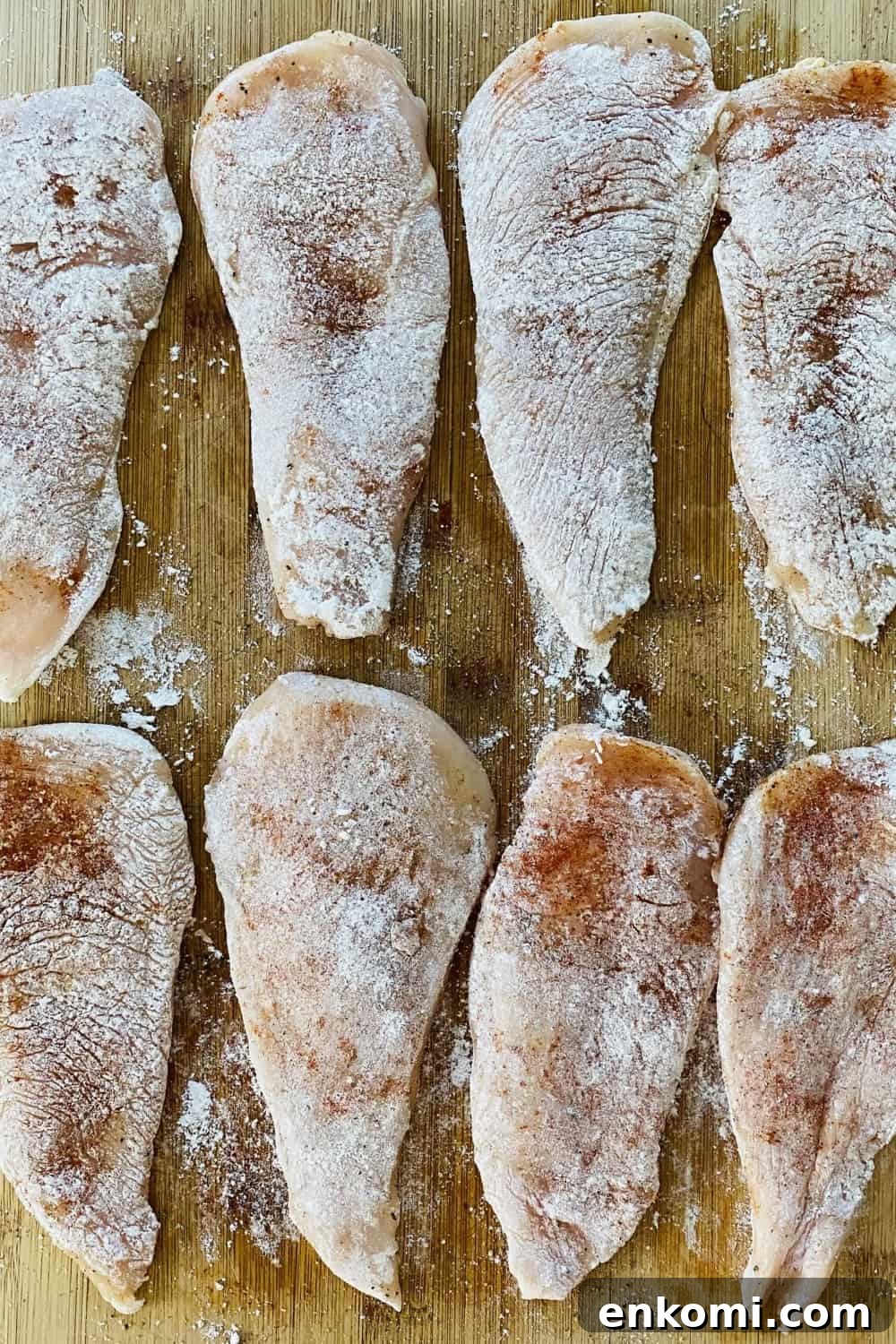 seasoned and dredged chicken breast