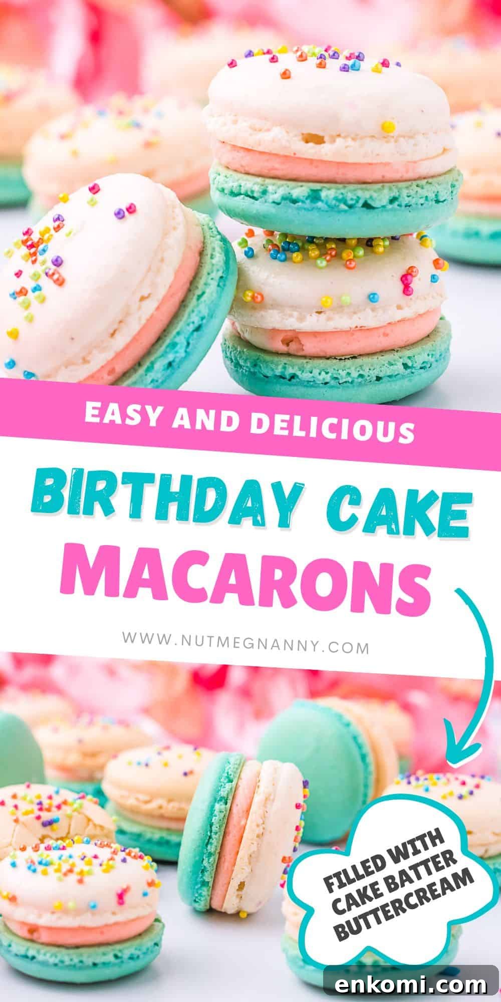 birthday cake macarons pin for pinterest