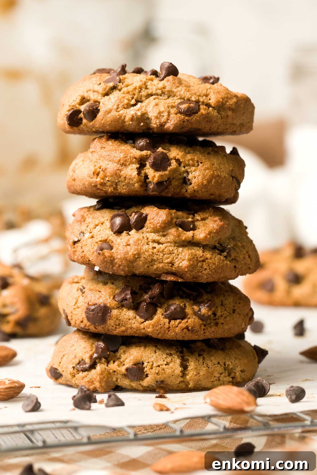 Gluten-Free Levain-Style Chocolate Chip Cookies Recipe 3 Gluten-Free Levain Bakery Chocolate Chip Cookies on parchment paper.