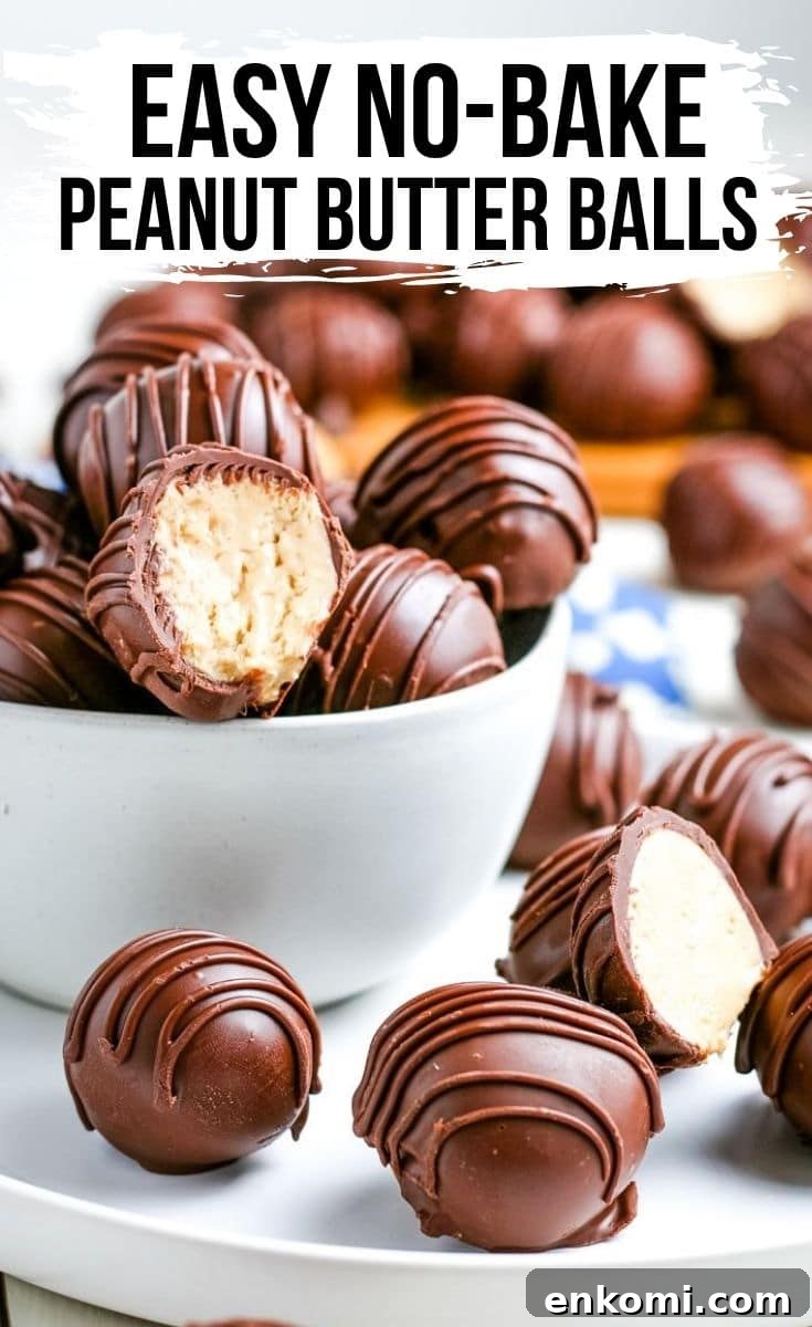 Classic Old-Fashioned Peanut Butter Balls Recipe 2 delicious chocolate covered peanut butter balls in a white glass bowl.