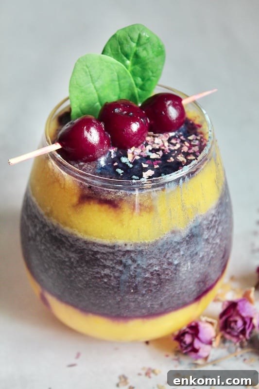 Mango & Cherry Butterfly Pea Smoothie Recipe with Natural Color Boost 14 antioxidant Butterfly Pea Flower Smoothie