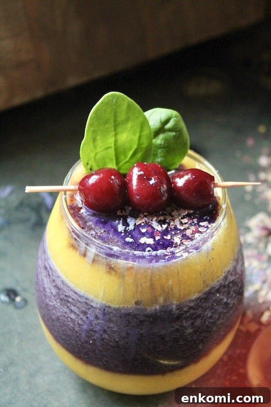 Mango & Cherry Butterfly Pea Smoothie Recipe with Natural Color Boost 9 easy ingredients for healthy fruit smoothie