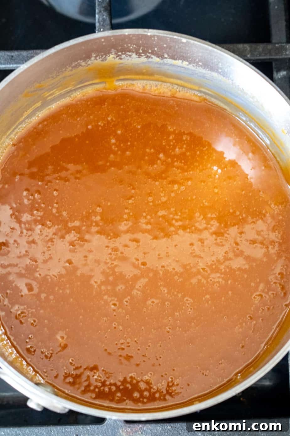 Salted Caramel Chocolate Budino Recipe for Decadent Dessert 13 homemade caramel in saucepan