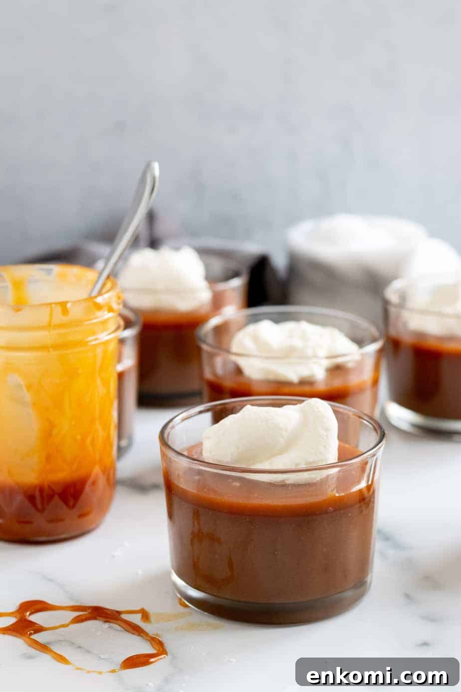 Salted Caramel Chocolate Budino Recipe for Decadent Dessert 15 cups of chocolate budino with jar of salted caramel