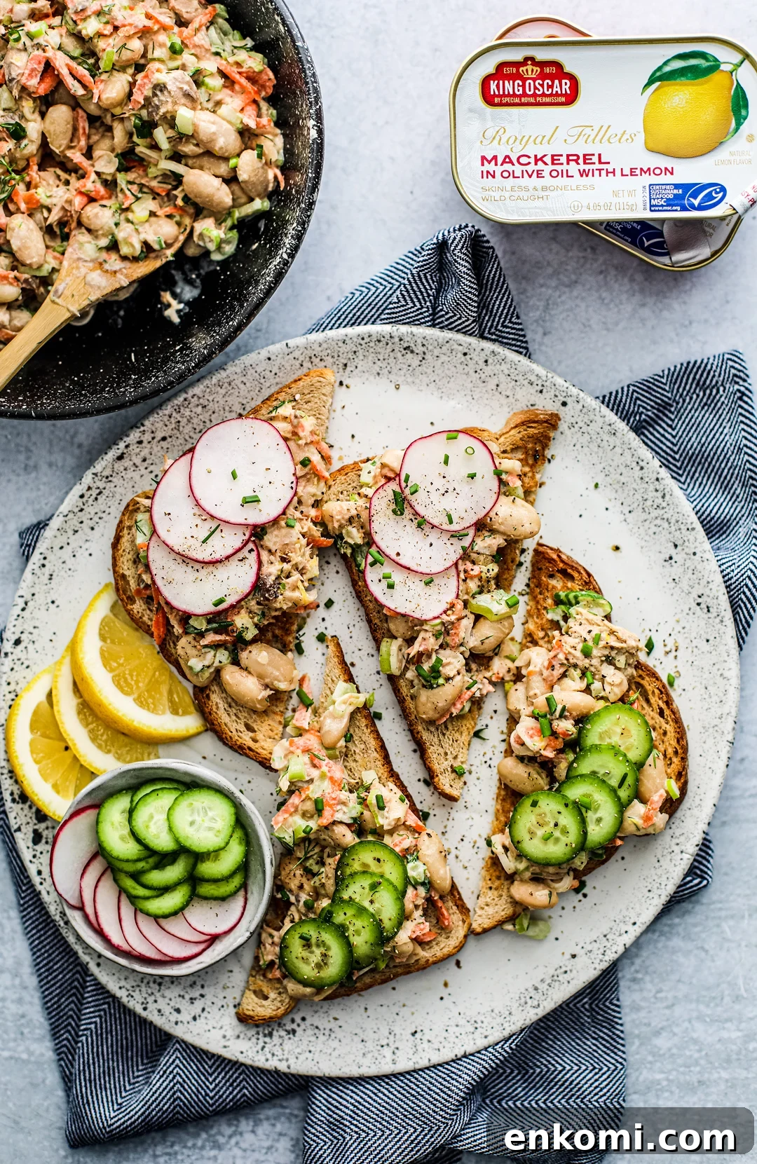 Overhead shot of plate with fancy toasts.