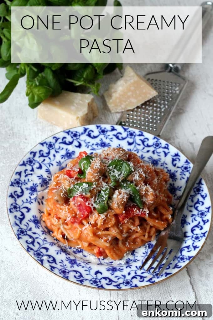 Creamy One-Pot Sausage and Tomato Spaghetti Recipe 8 one pot creamy pasta pinterest pin