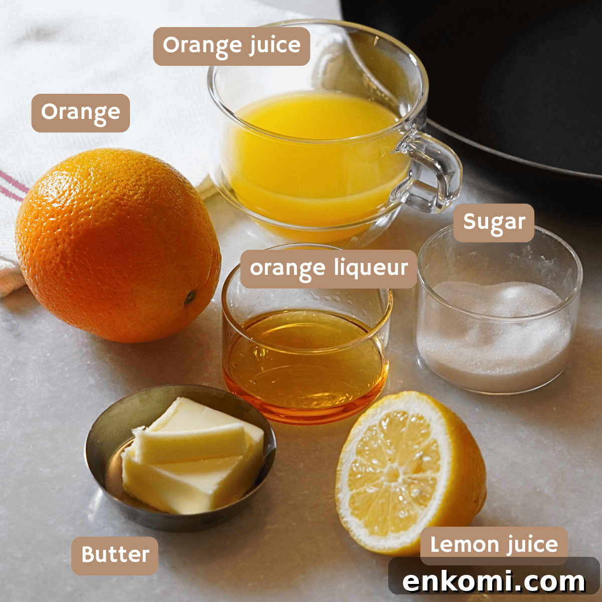 ingredients for making orange sauce for crepes suzette