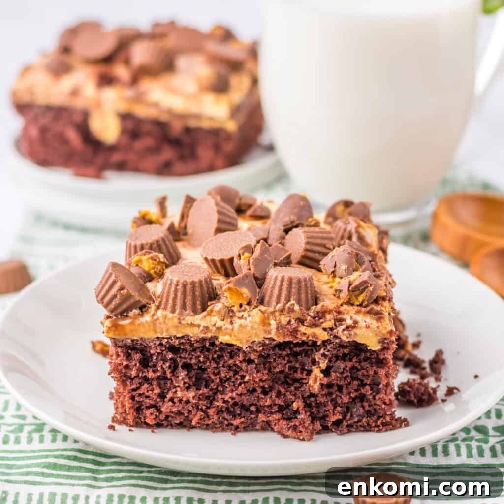 15 Irresistible Poke Cake Recipes to Try Tonight 16 peanut butter poke cake on white plate