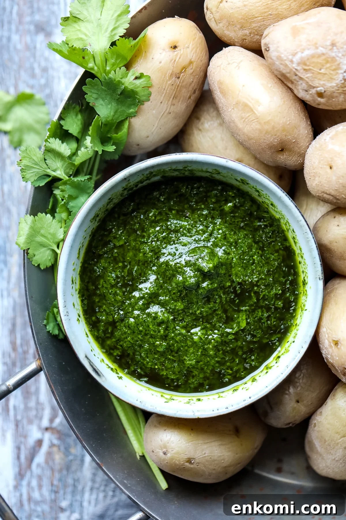 Canarian wrinkled potatoes served with mojo verde sauce.