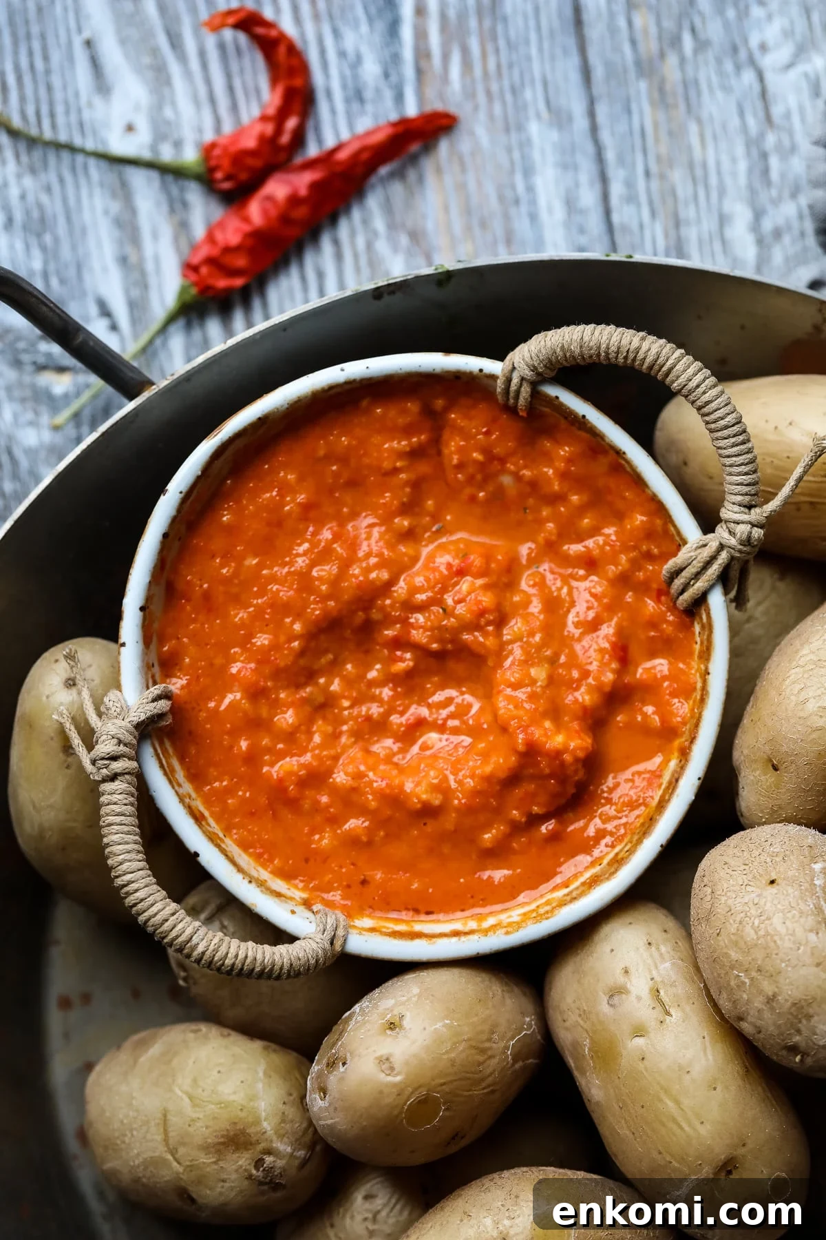 Papas arrugadas served with mojo rojo.