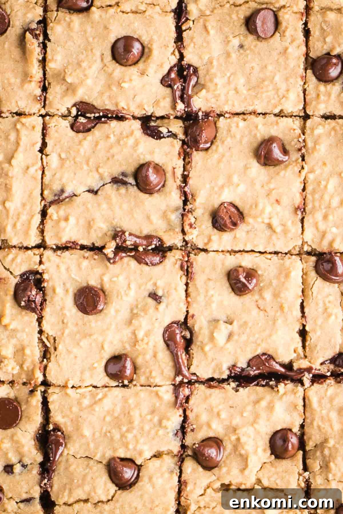 Blondies with chocolate chips cut into squares.