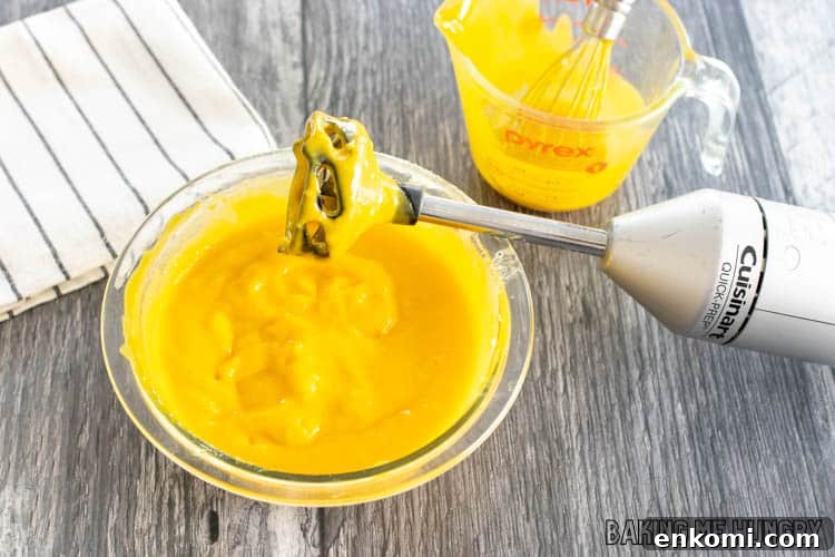 immersion blender in bowl of curd