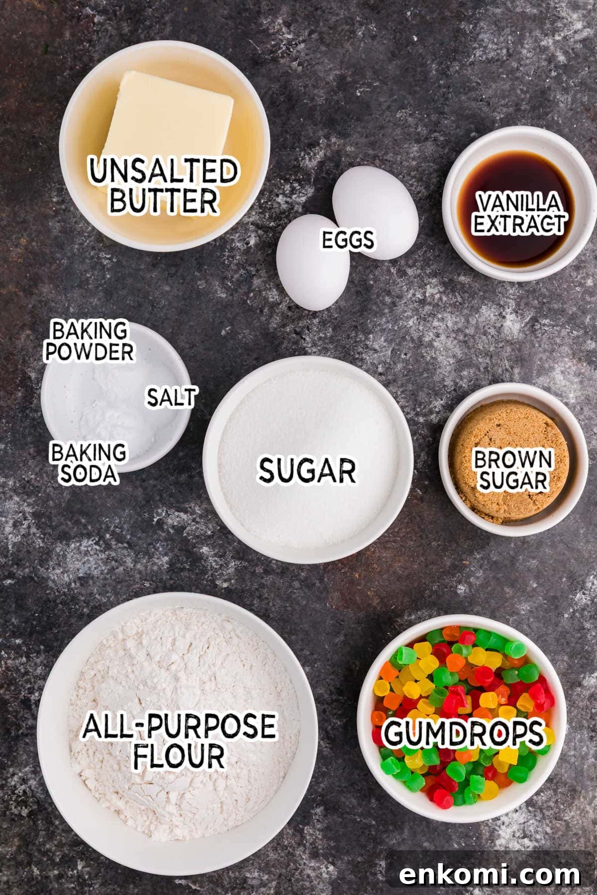 Gumdrop Cookie Recipe: Soft, Chewy Holiday Treats 3 Ingredients on a dark background.
