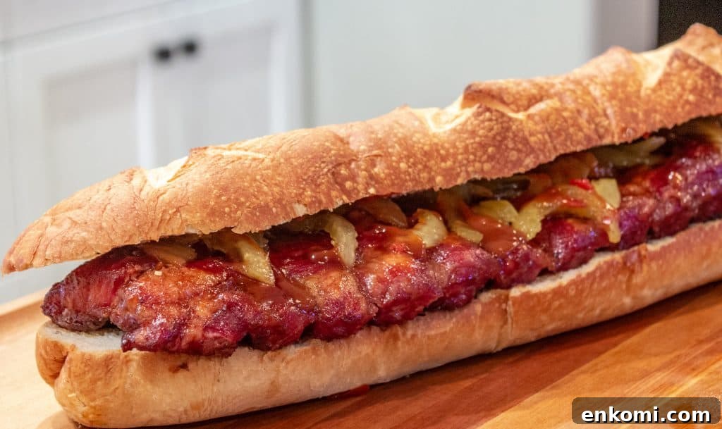 Smoked McRib sandwich before it was sliced