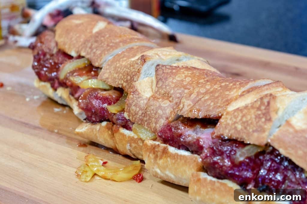BBQ pork rib sandwich sliced up